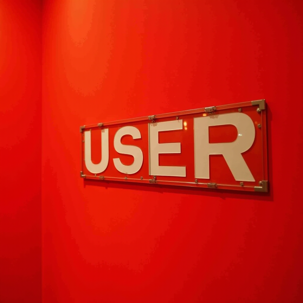 A bold red wall with a large, framed sign reading 'USER'.