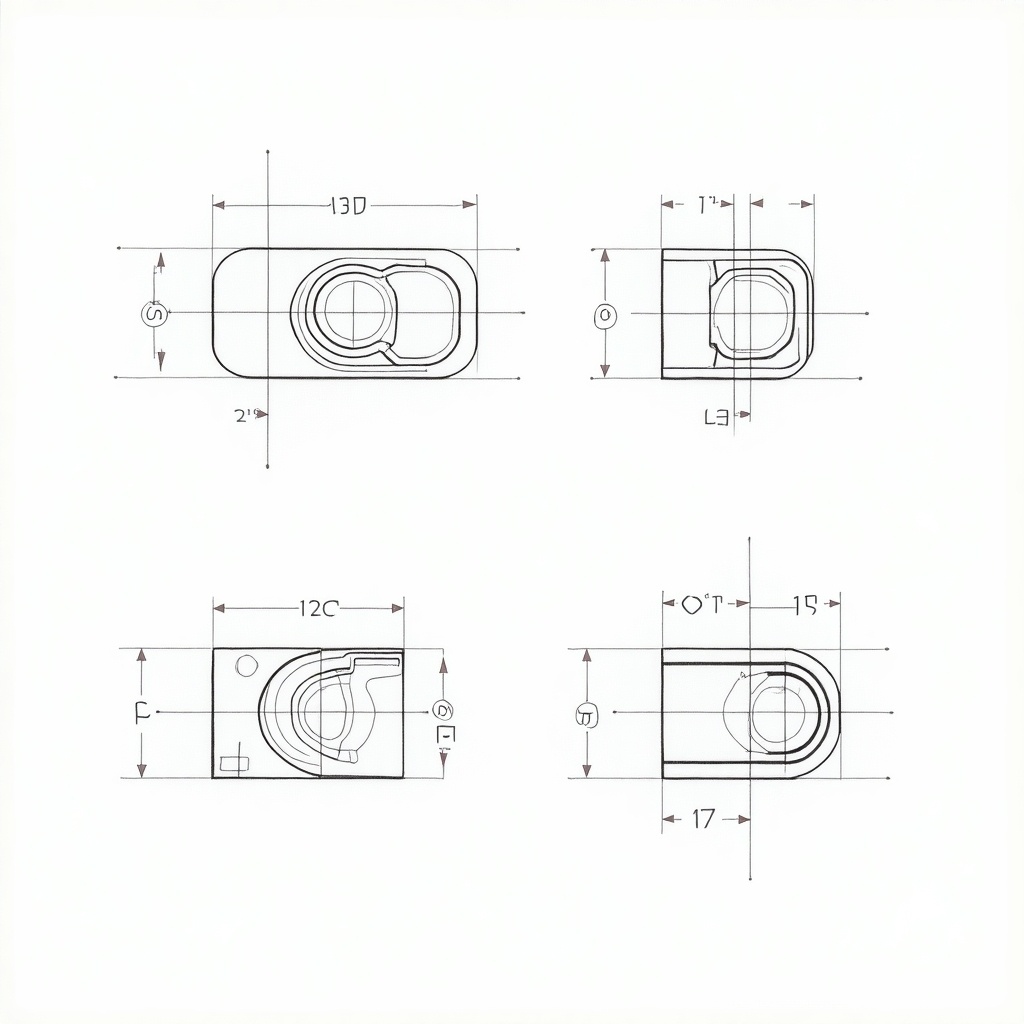 Orthographic projections of a cello tape dispenser showing front view top view RHS LHS details.