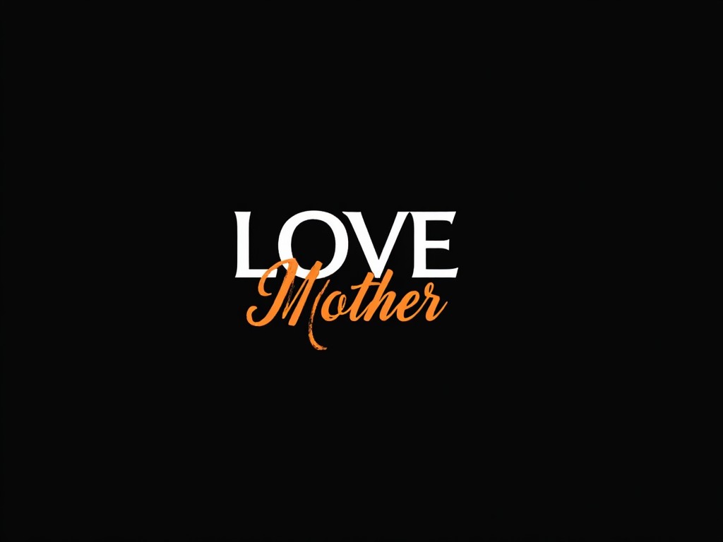 Create a logo featuring a black background. The word 'LOVE' should be prominently displayed in white, signifying strong emotions. Beneath 'LOVE', the word 'Mother' should be styled in an elegant orange font. This design aims to evoke warmth and affection associated with motherhood. The overall look should be clean and modern, perfect for use in marketing related to mothers.