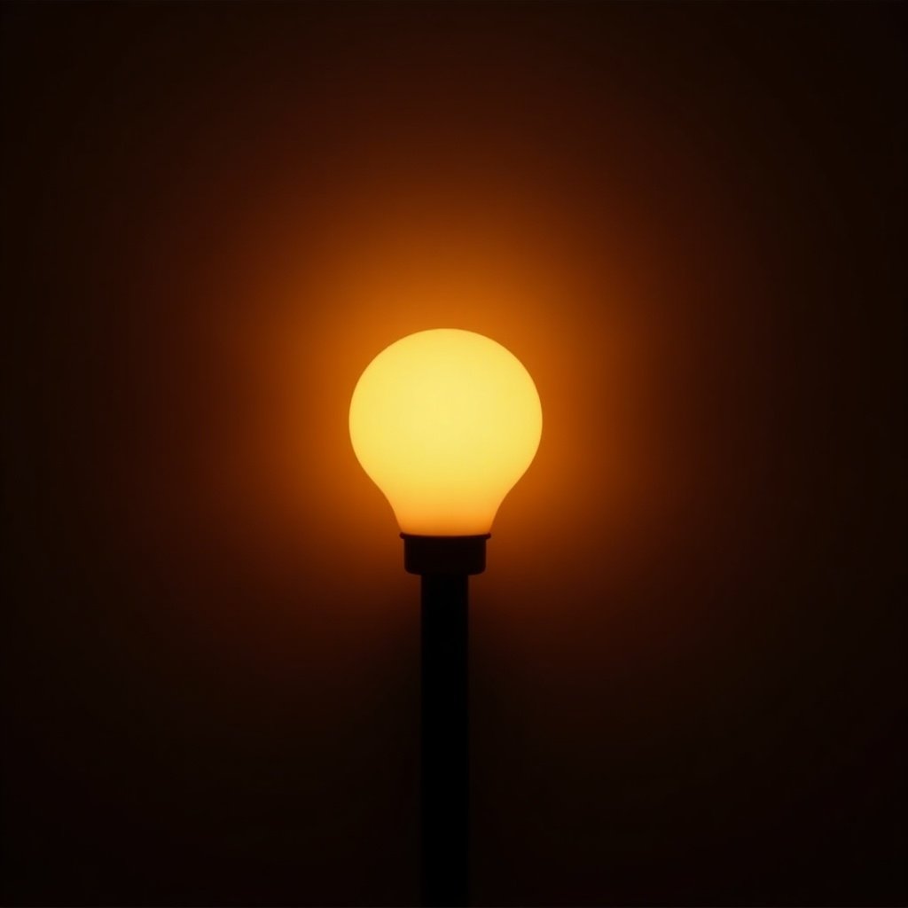 An image showcasing only the light produced by a sunset lamp. The warm glow appears softly against a dark background.