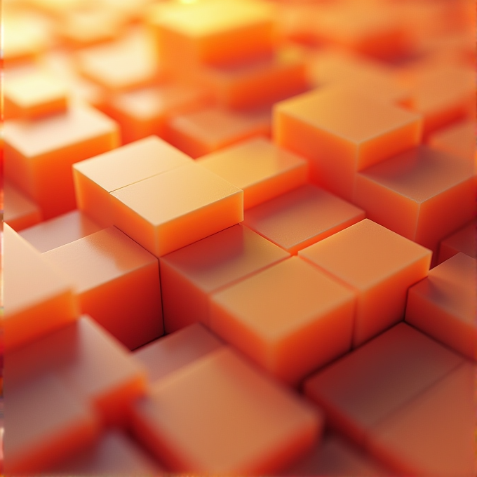 The image shows a collection of orange cubes arranged closely together, creating a textured surface.