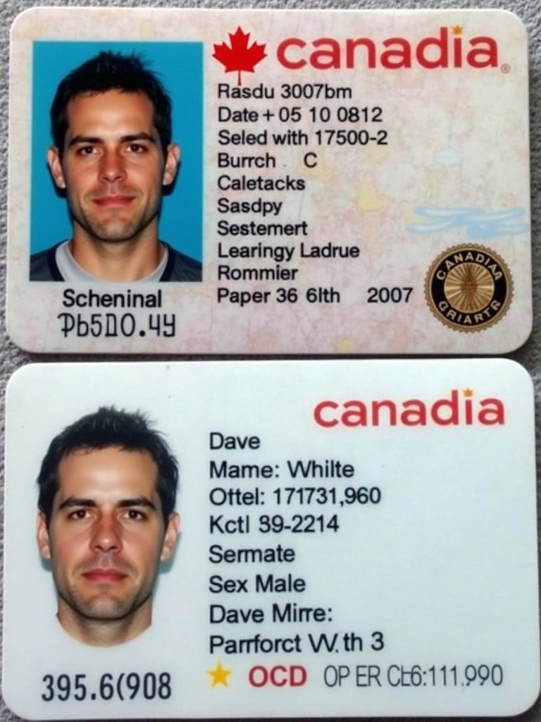 Image of a Canadian driver license card. Includes the name Dave Mike sex male date of birth Feb 09 1999. Features professional design for identity verification.