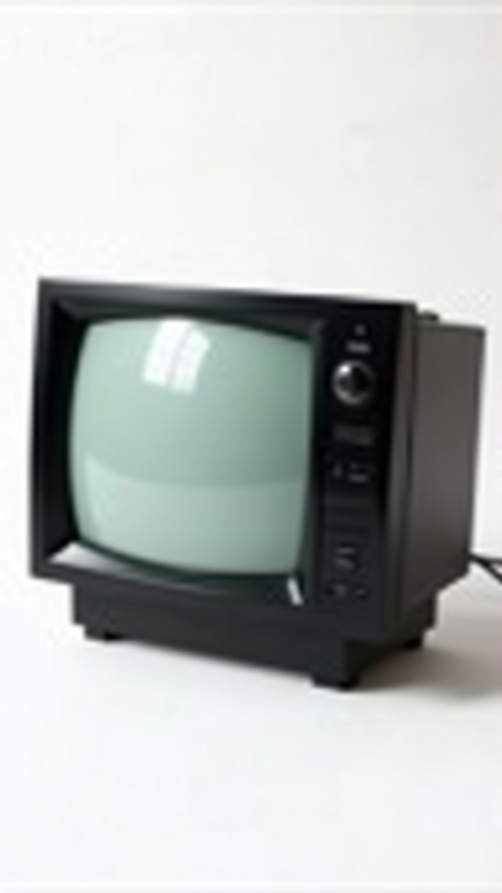 A vintage television set with a black casing and rounded screen, displayed against a plain background.