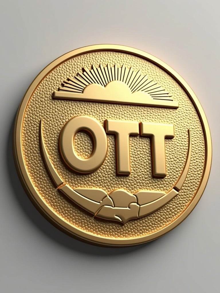 Design a new coin featuring name OTT. Coin has a 2D appearance with minimalist detailing.