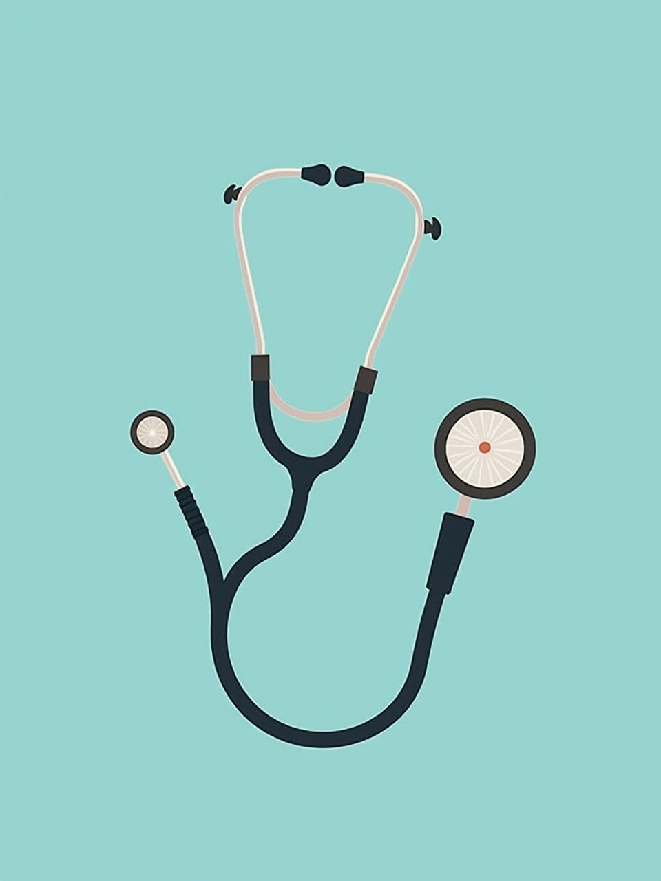 This image features a stylized illustration of a stethoscope against a turquoise background. The stethoscope is depicted with a sleek design, highlighting its dual heads and curved tubing. The illustration emphasizes simplicity and clarity, making it suitable for a variety of healthcare-related themes. Ideal for educational materials or health promotion campaigns. The vibrant color contrast enhances the appeal, capturing attention effectively.