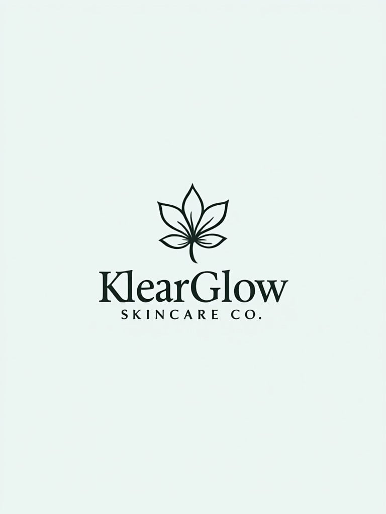 Create a logo for KlearGlow Skincare Co. Logo features a stylized leaf. The logo emphasizes elegance and simplicity. The primary colors are light green and black. The design is suited for a medical skincare line. Logo should be professional and modern.