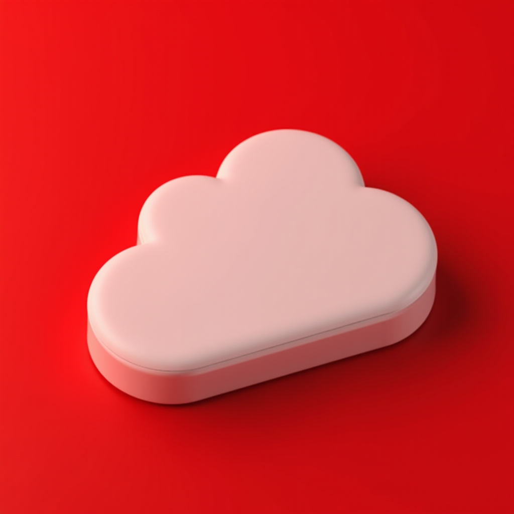 A pink cloud-shaped object on a vibrant red background.