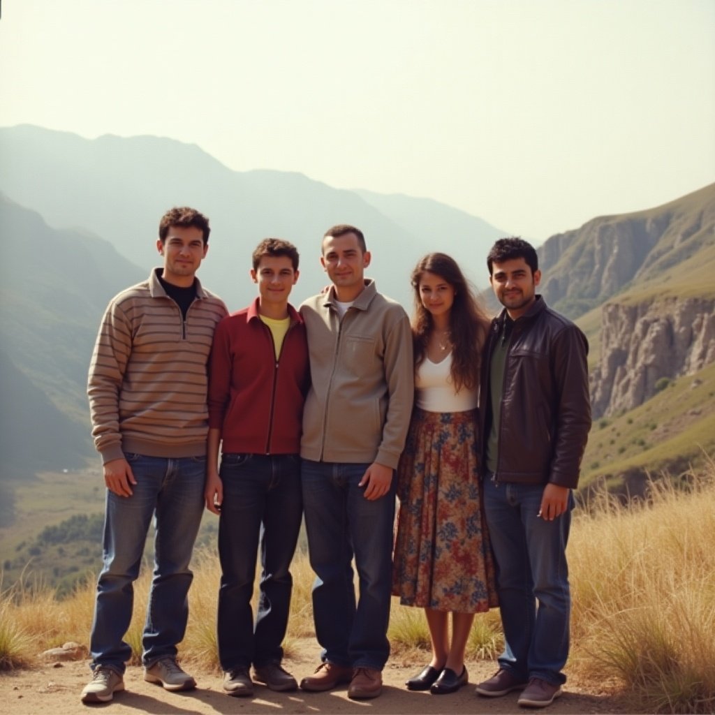 Family photo in Gotvand Shushtar between 1991 and 1997 with five family members present.