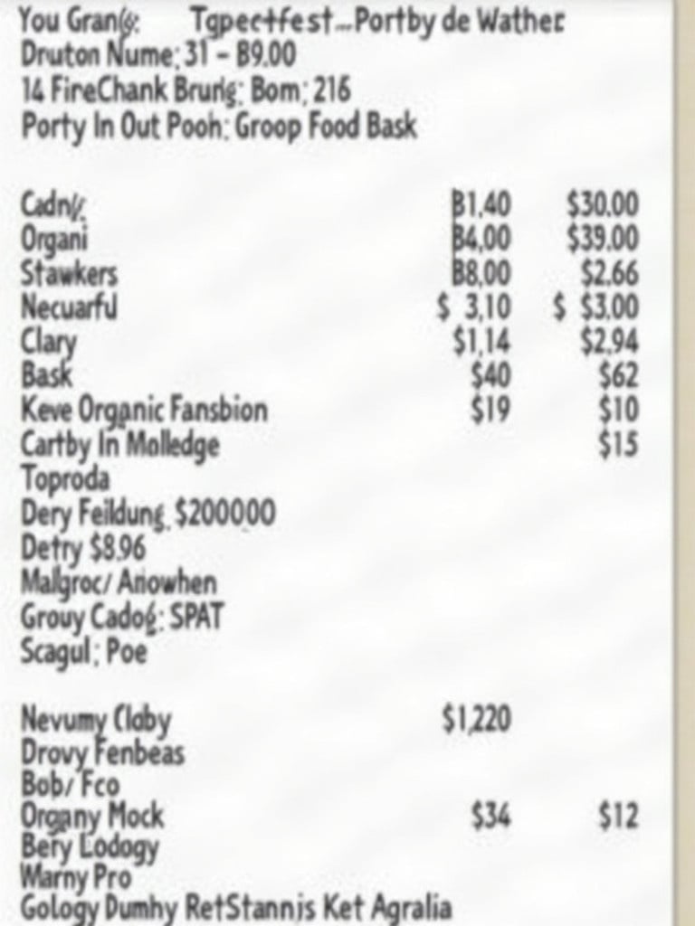 Digital image of a Walmart receipt listing groceries and organic foods. Items organized clearly with prices. Contains various grocery products. Useful for budgeting or meal planning.