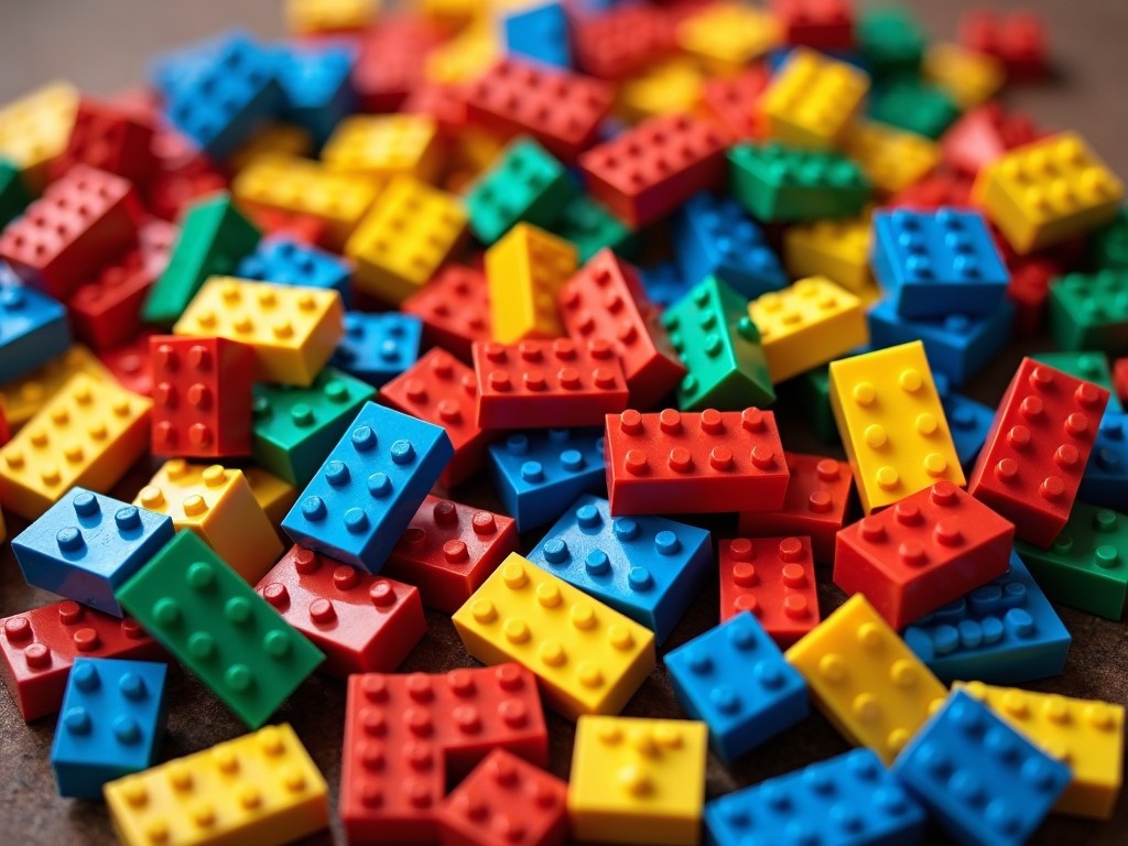 A colorful pile of LEGO bricks scattered on a surface, showcasing various hues like red, blue, green, and yellow.