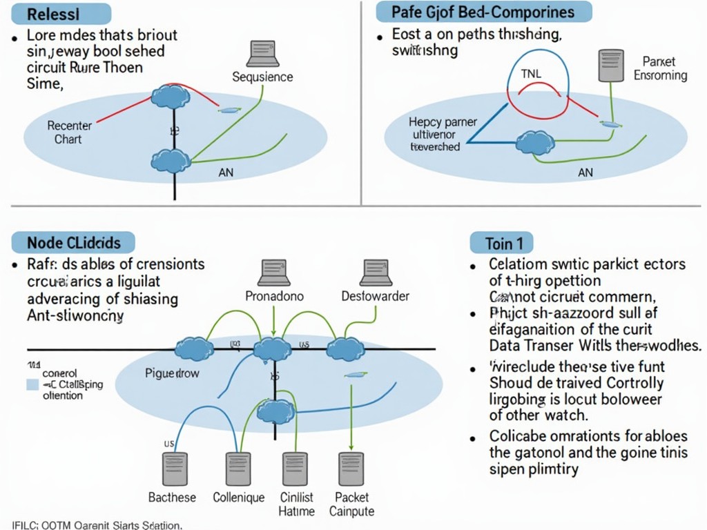 This document outlines the fundamentals of switching in telecommunications. Switching is defined as the process of establishing a pathway between sender and receiver via transmission nodes. It plays a key role in efficiently delivering signals and relieving network congestion. The text primarily discusses circuit switching, highlighting its dedicated and temporary nature, use of fixed bandwidth, and its operational stages: request, establishment, transfer of information, and connection release. It also contrasts circuit switching with packet switching, emphasizing advantages and disadvantages. The example given is the Public Switched Telephone Network (PSTN).