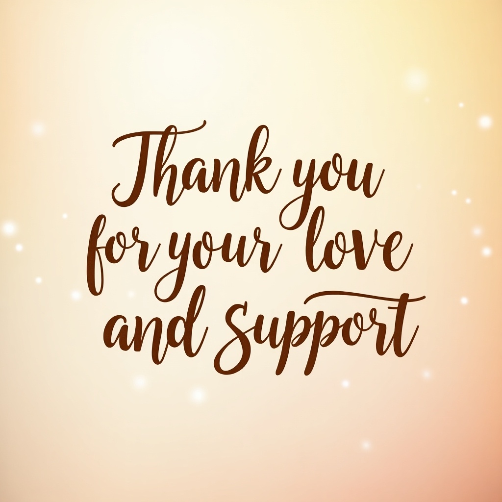 Text expressing gratitude for love and support. The style is elegant and friendly, with a soft background and warm colors.