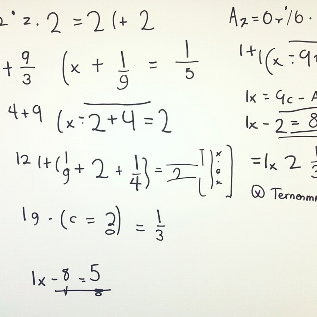 Whiteboard displays 6th grade math exercises. Includes basic arithmetic and algebra problems. Contains social media handle. Mathematics problems written clearly.