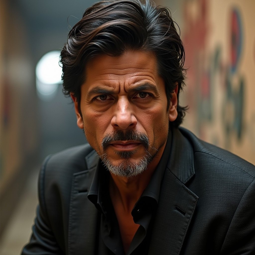 Image of a male actor dressed in a black suit. He has a confident pose with a serious expression. The background features softly blurred elements indicative of a cinematic environment. The focus remains on the actor's attire and presence.