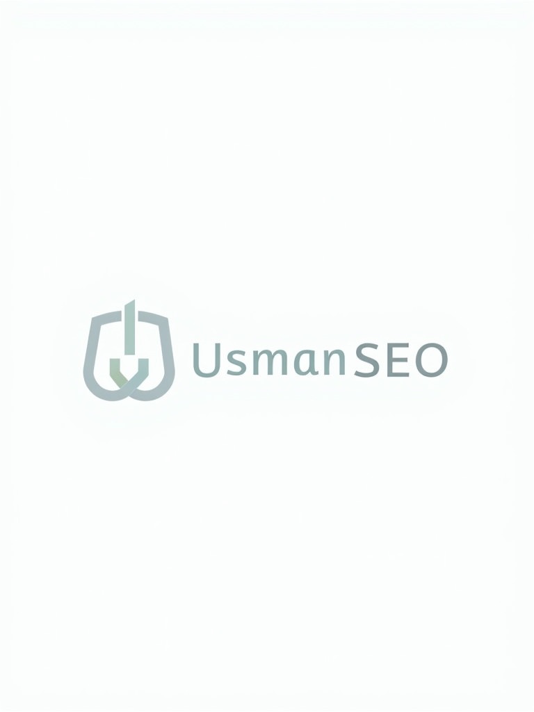 Logo design for Usman SEO. Minimalistic and tech-inspired. Incorporates shades of blue and gray. Features sleek sans-serif fonts. Includes upward arrow symbolizing growth.