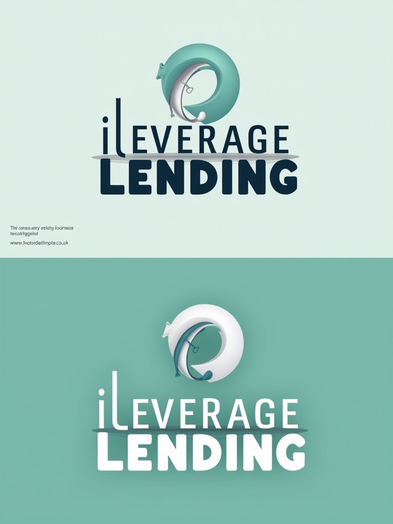 Logo shows the name iLeverage Lending. The color scheme is teal and gray. A simple and modern design for a finance-oriented business. Features stylized graphics that incorporate tools related to lending.