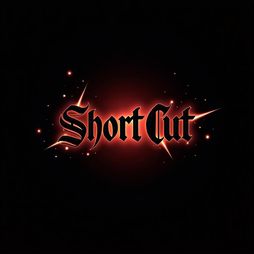 Refined logo design with words 'Short Cut' in bold gothic font. Background has a gradient from black to deep red. Includes sleek abstract shapes and glowing accents. Design is professional and dramatic.