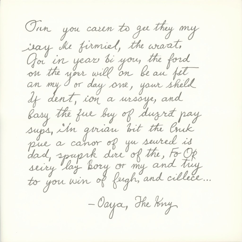 A handwritten letter with a personal touch. The text is in cursive style. The paper is cream colored with dark ink. Emphasis on the fluidity of the handwriting.