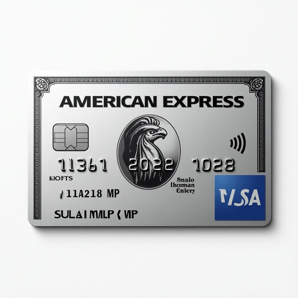 Realistic image of a platinum American Express credit card. Visa logo displayed prominently. Cardholder name is sulaiman mp. Expiry date shows March 2028. Silver background with bold black font conveys modern elegance.