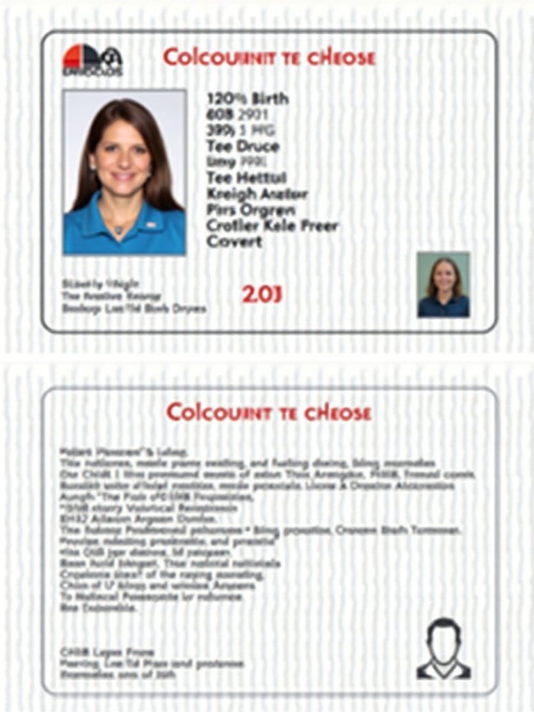 Driver license design shows details for identity verification. Includes date of birth, address, height, weight, identification features. Intended for Ohio.