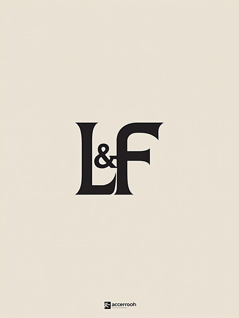 A minimalist logo showcasing the letters L and F. Clean and simple design with a focus on the typography and composition. Background is a muted beige color. The letters are prominently displayed in black.