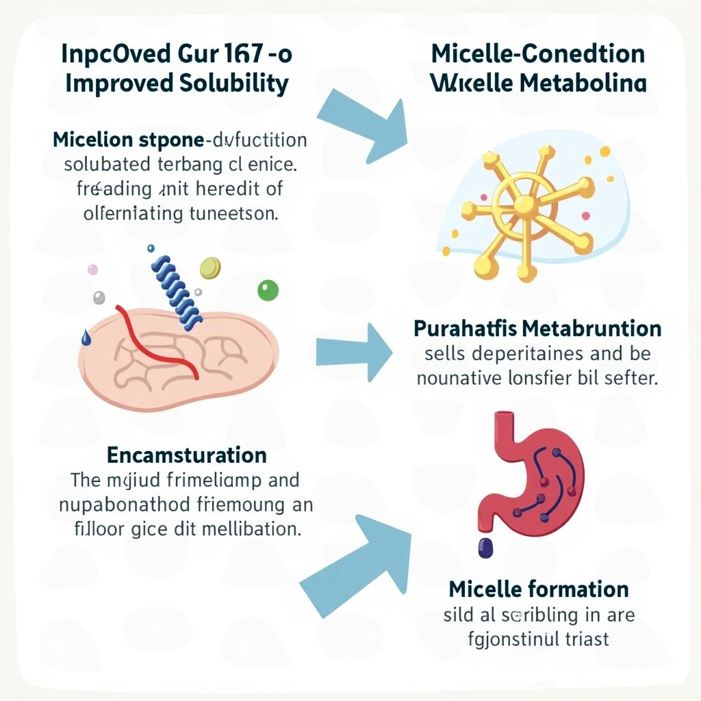 This infographic illustrates mechanisms that improve the oral bioavailability of Atorvastatin using Poloxamer 407 formulations. It describes how solubility is enhanced, protection from hepatic first-pass metabolism is achieved, and micelle formation facilitates absorption. It includes visual elements that depict each mechanism clearly. The overall design is informative for audiences interested in pharmacology and drug formulation. It serves as a tool for better understanding complex pharmaceutical concepts.