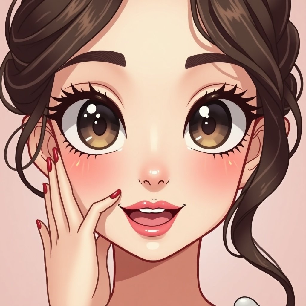 Cartoon illustration featuring a beauty theme. Designed for Instagram cover highlights. Vibrant and eye-catching style.