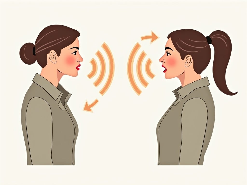 The image shows two illustrations of a woman demonstrating breathing techniques. On the left, she is depicted with an expression that suggests she is taking a deep breath in, with arrows showing the upward motion of her shoulders and chest. On the right, she is shown exhaling, with an open mouth and a relaxed expression, as arrows indicate the downward movement. She is wearing a jacket with a collar, and her hair is styled in a ponytail. The overall color scheme is simplistic and uses soft colors, making it visually appealing.