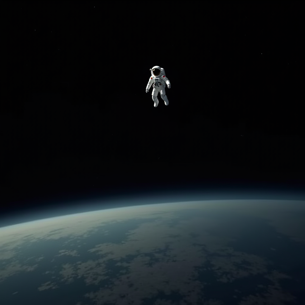 An astronaut floating in the vastness of space above Earth.