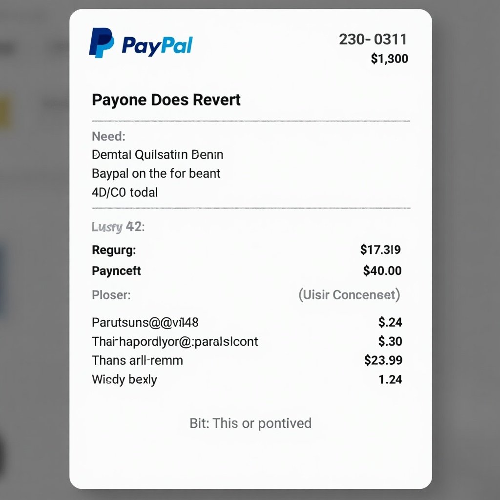 PayPal payment receipt indicating a transaction. Receipt shows a payment of $1,300. Contains receiver email and transaction details.