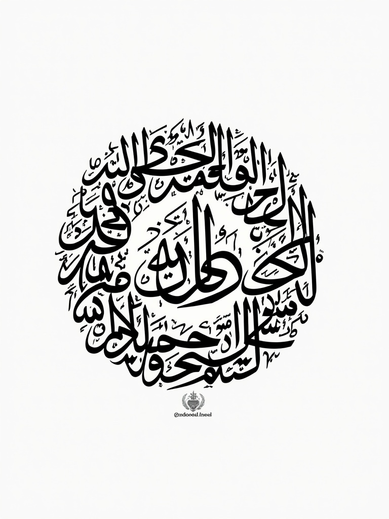 Arabic calligraphy in a circular shape. The term الإسلامية is included. Design fills the area completely.