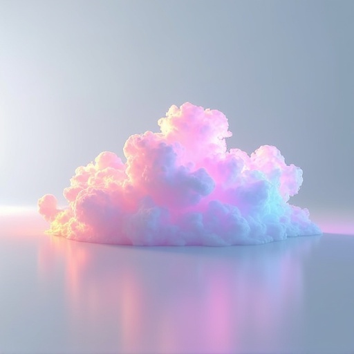 Holographic cloud designed in 3D. Soft colors fill the thick cloud. Light reflects on the surface. A modern futuristic look.