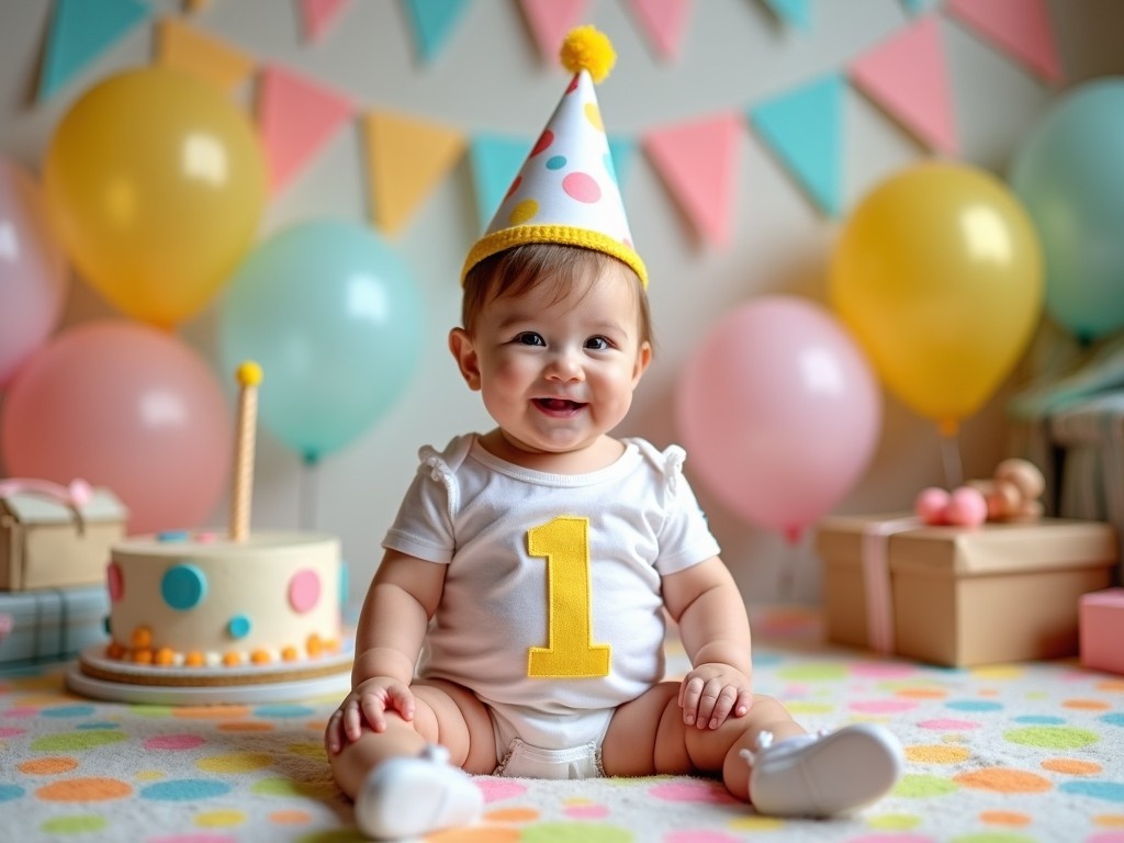 Delightful Baby Boy s First Birthday Outfit in a Colorful Celebration Flux AI Image