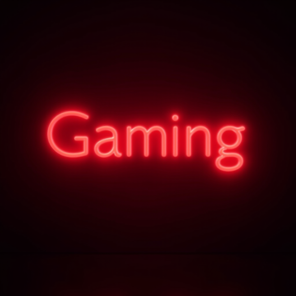 The word 'Gaming' is illuminated in bright red neon light against a dark background.