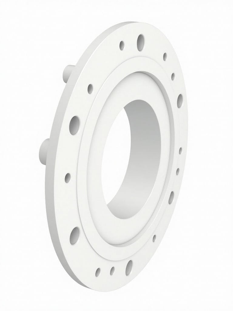 Detailed orthographic design of an aircraft flange. Flange features dowel pin holes. Displayed in front view, side view, and top view.