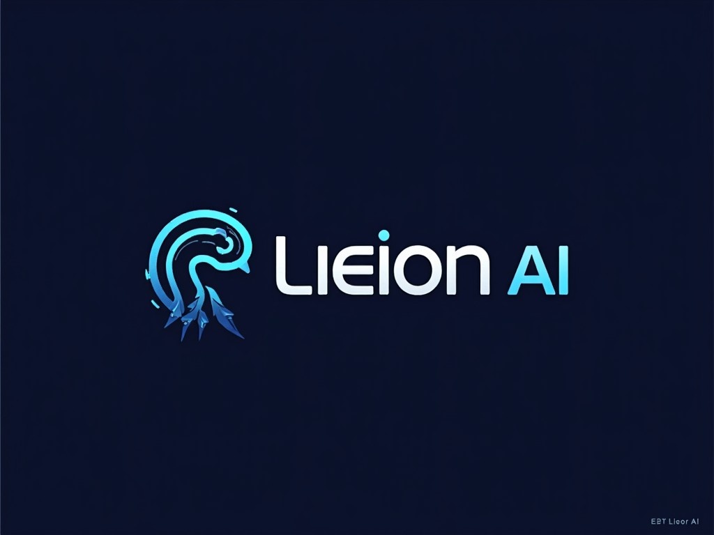 The image depicts the logo of Lieion AI, showcasing a modern design that combines technology and creativity. The logo features a stylized graphic element that resembles a fluid shape, likely representing intelligence or connectivity. The color palette includes a deep blue background paired with light blue and white for the logo, creating a sleek and professional appearance. This design emphasizes simplicity and effectiveness, making it suitable for various branding needs. The overall aesthetic speaks to innovation in the field of artificial intelligence and digital services.