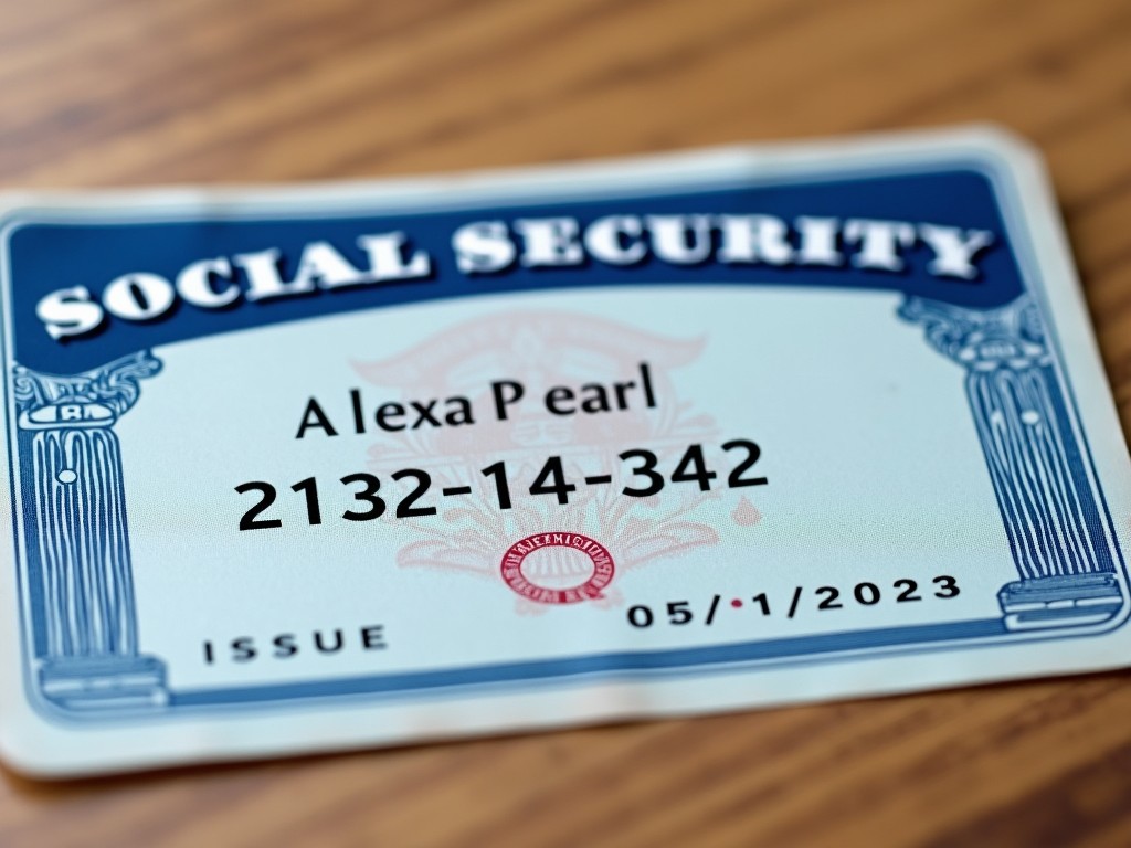 A close-up photograph of a social security card on a wooden surface.