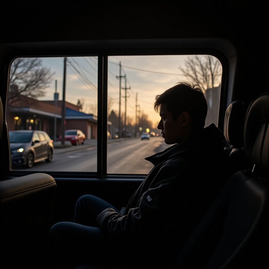 A drive-through window at Ziggis Coffee on a cold December morning. The setting is dimly lit with natural light coming through. The view shows a street and coffee shop outside.