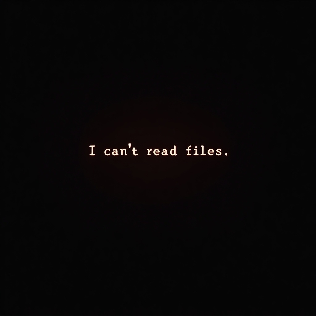 Error message displayed on a dark background. Text says 'I can't read files.' Simple design focused on the message.