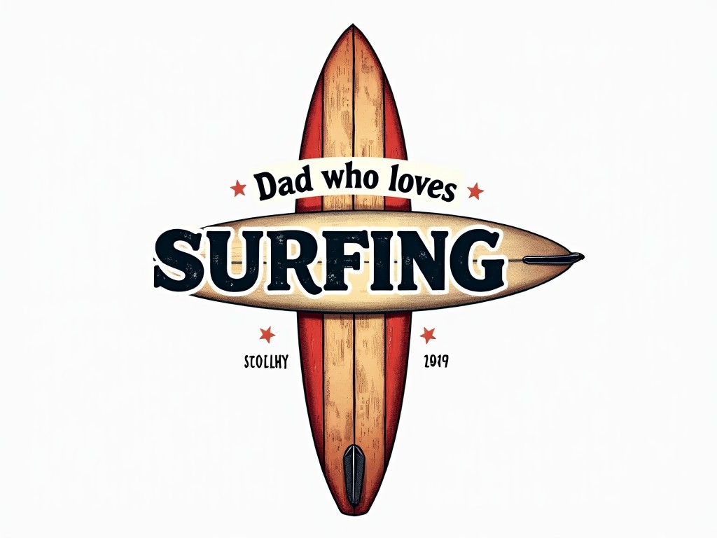 A father's love for surfing represented with a vintage-style surfboard and text design.