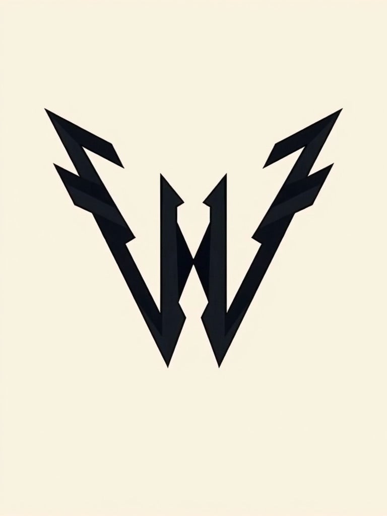 Illustration of the letter W. Sharp and angular design. Focused on symmetry.