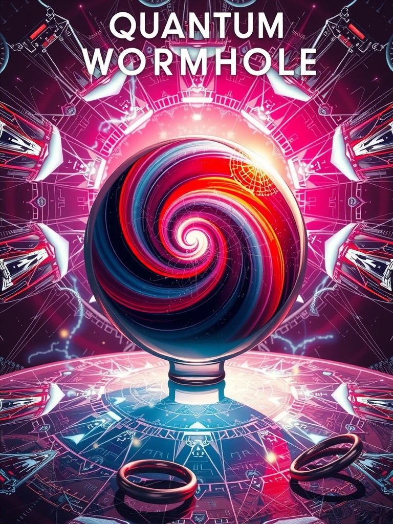 A vibrant, futuristic depiction of a swirling orb surrounded by technological elements, representing the concept of a 'Quantum Wormhole.'