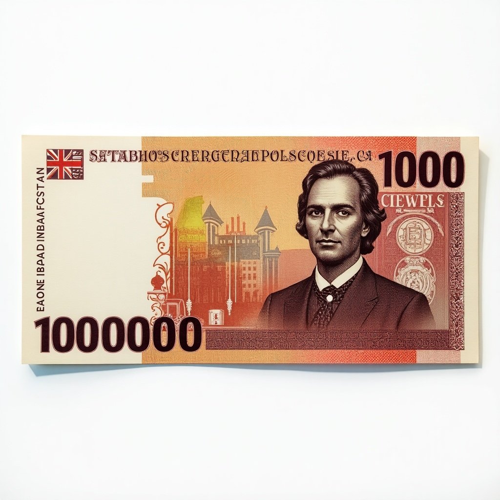 Design a Polish banknote with a denomination of 100 million. Include artistic details and space for personal customization.