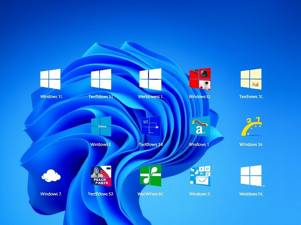 A desktop image filled with fictional and humorous Windows operating system icons and names.