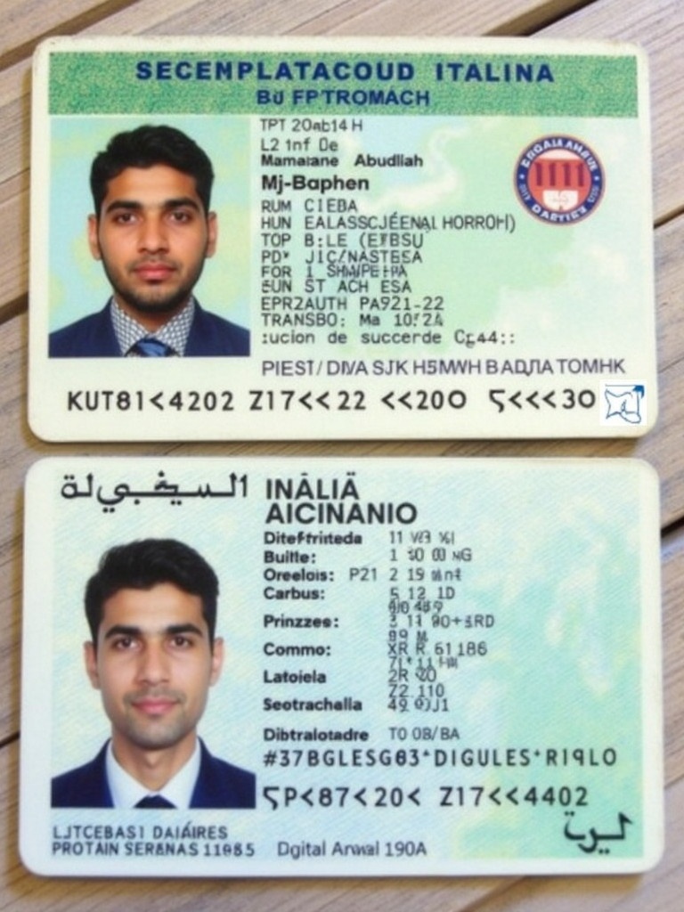 Image of an Italian identity card. Features security elements. Displays personal information. Includes a photographic portrait. Official format design. Green and blue color scheme.