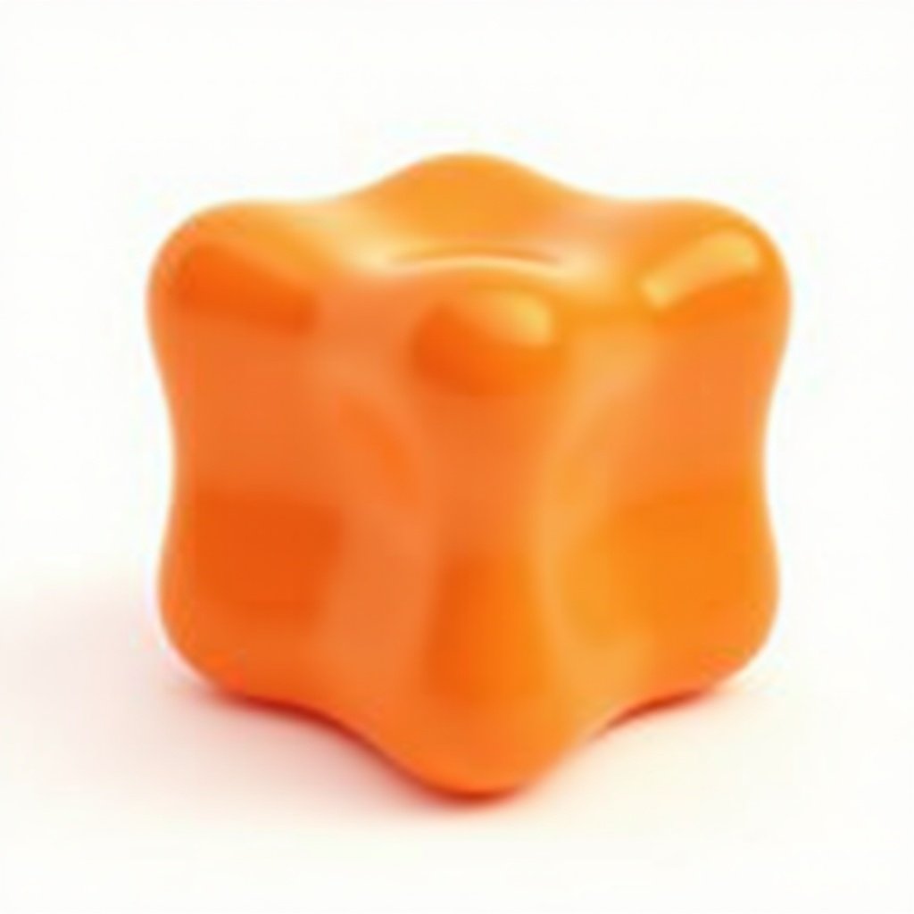 Generate a 3D orange cube with rounded edges in a white background. The cube resembles a coso diagram. The overall shape should be smooth with delicate lines.