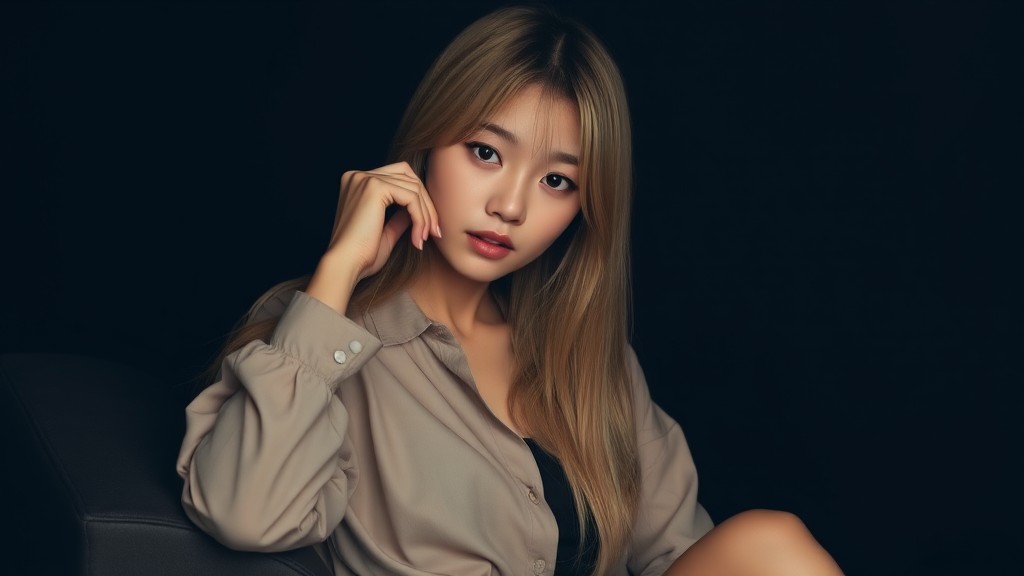 A contemplative woman with long hair in a softly lit portrait.