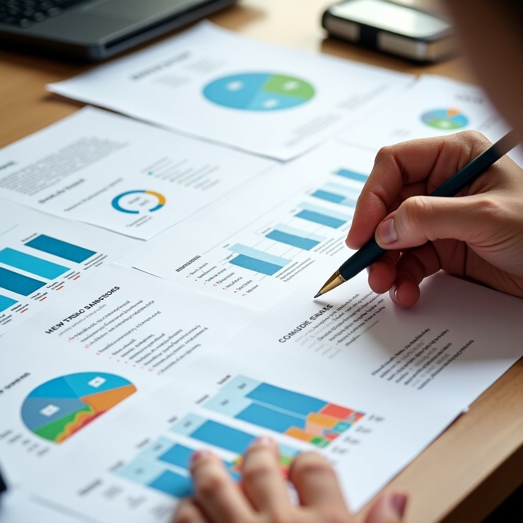 Person analyzing and annotating financial charts and graphs at a desk. Various graphs about Dengue Fever symptoms and prevention tips are displayed. Colorful and engaging layout with icons. Clear text for easy understanding to educate families.