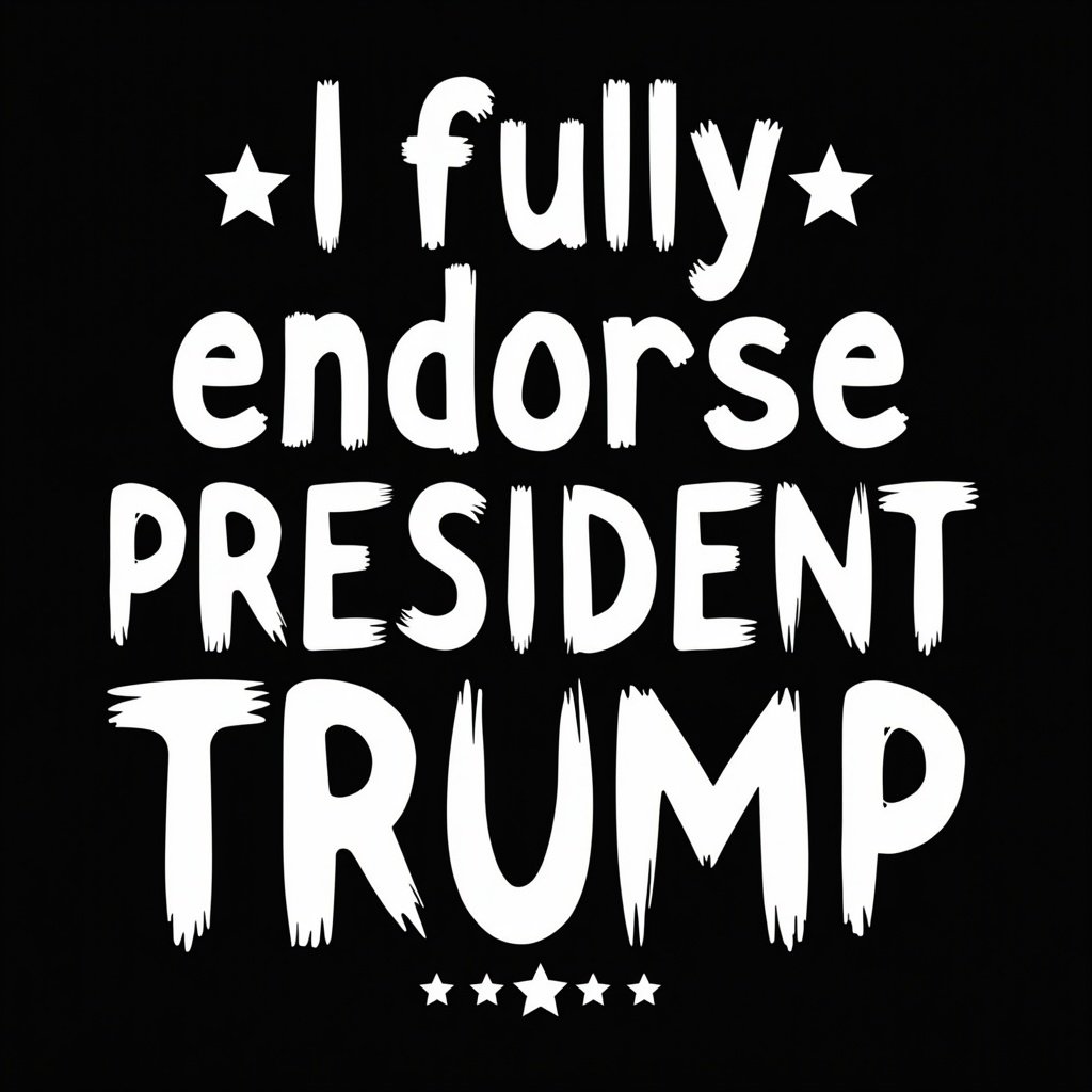 Bold typographic design featuring text that endorses President Trump. The design is monochrome, emphasizing a strong republican vibe with a patriotic tone.