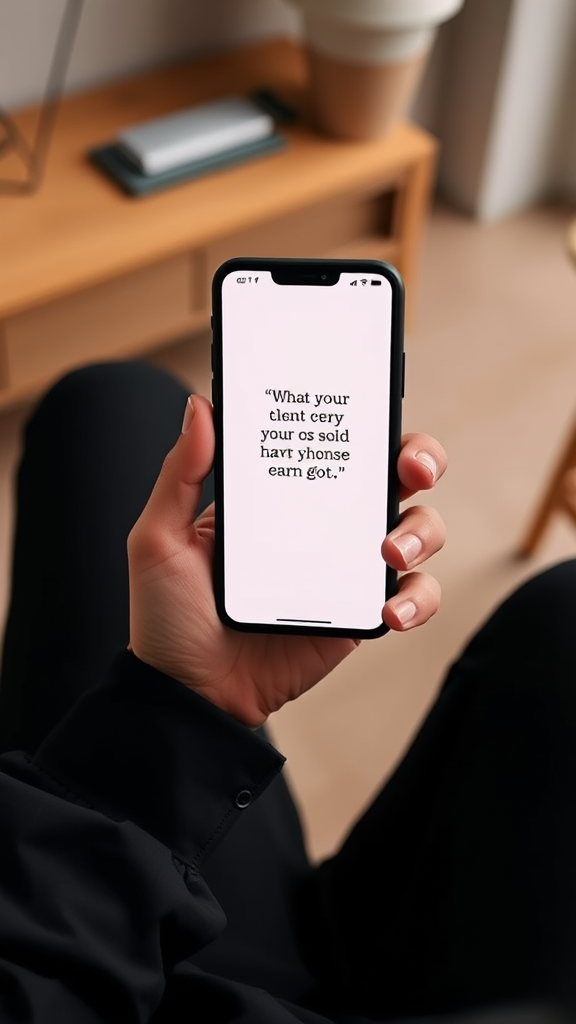 A person holds a phone displaying a confusing message on the screen.